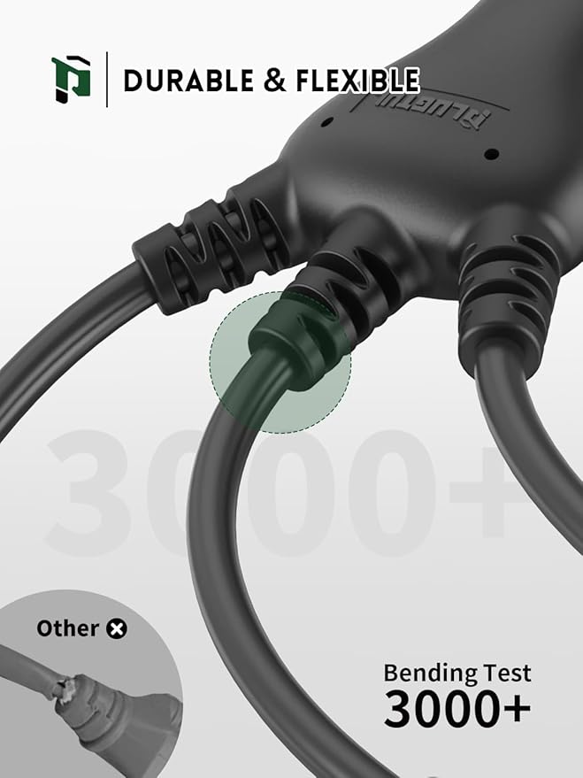 PLUGTUL Outdoor Extension Cord with Multiple Outlets, 1 to 3 Splitter Max 1.5FT End to Male Plug (Total 2.8FT) 16/3 SJTW Waterproof Power Cord for Indoor Outdoor Halloween Christmas, ETL Listed, Black