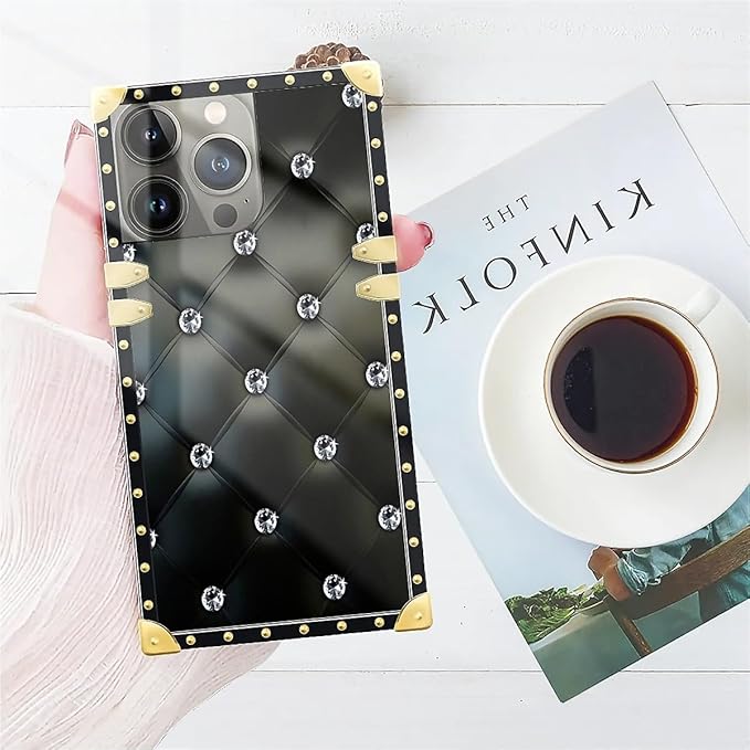 Compatible with iPhone 14 Pro Case, Shiny Black Sofa Crystal Luxury Golden Decoration for Girl Women Soft TPU Shockproof Protective Hard PC Back for iPhone 14 Pro