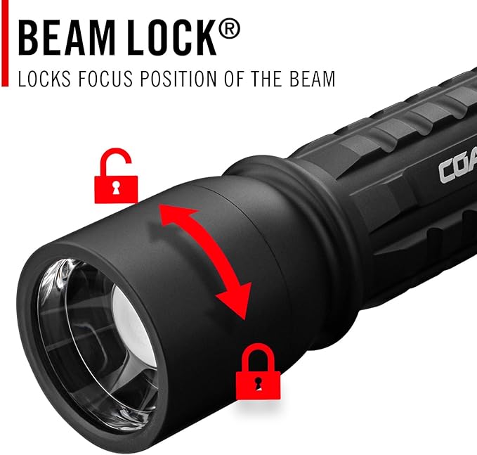 Coast XP11R 2600 Lumen USB-C Rechargeable LED Flashlight with Slide Focus® and Pure Beam® Focusing Optic, 4 Light Modes, Black