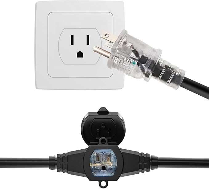 50FT Outdoor Extension Cord, 12 Gauge SJTW 5-15R Cable Male Plug to Female Connector,12 Evenly-Spaced Outlets Plug,Suitable for Stage Setting or Outdoor,UL Certified Outlet Cable