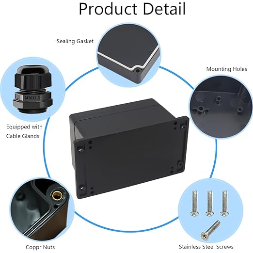 Junction Box IP65 Waterproof ABS Plastic Electrical Project Case Power Junction Boxes, Project Box with Fixed Ear Black 6.3x4.33x3.54 inch (160 x 110 x90 mm)