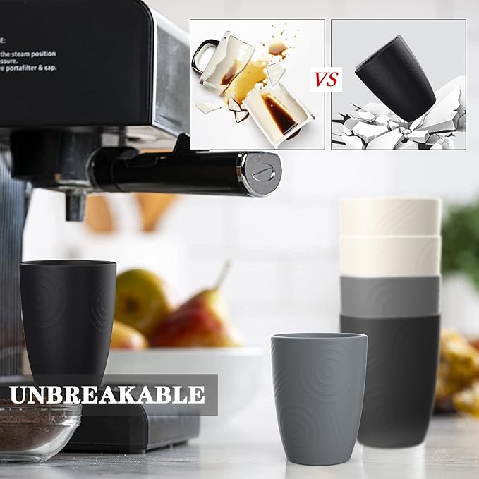 Homienly Premium Wheat Straw Cups Set of 6, Reusable 16oz Water Glasses Lightweight and Unbreakable Drinking Cups,Alternative Plastic Cup Dishwasher Safe Cups for Home and Outdoor - GreyStone