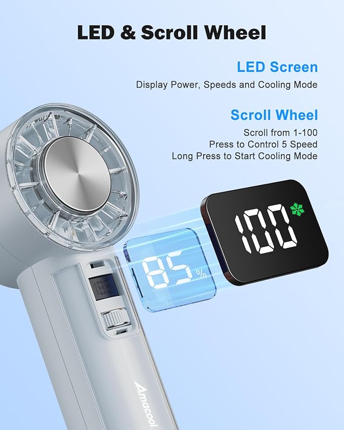 AMACOOL Handheld Fan with Ice Cooler, Mothers Day Gifts for Mom Her Women Girl, Mini Portable Cooling Fan, Small Yet Powerful, Personal Hand Fans for Men Travel Essentials Beach Outdoor Makeup