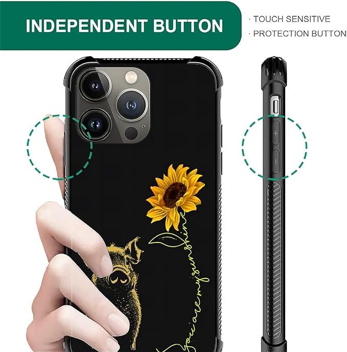for iPhone 12 Pro Max Case, Pig Sunflower Yellow Sunshine Pattern Graphic Design Girl Boy Soft Silicone Hard Acrylic Shock Protection for iPhone 12 Pro Max