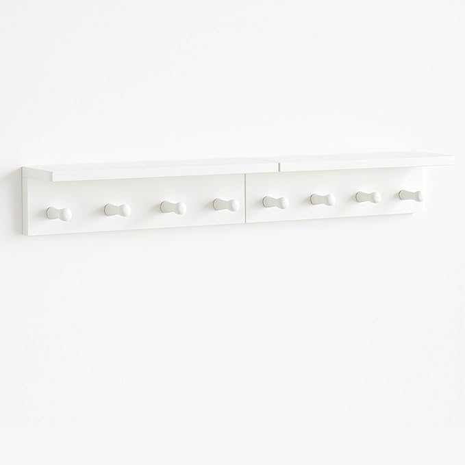 Entrance Coat Rack ，Coat Hooks, Wall-Mounted Wooden Hook Rack, Wall-Mounted Shelves are Very Suitable (White Color Finish—A-2)