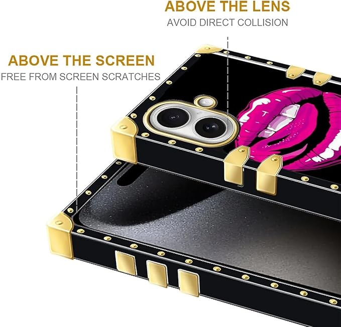 for iPhone 17 Case Luxury Golden Decoration for Girl Women Soft TPU Shockproof Protective Hard PC Back for iPhone 17 Crazy Pattern Black White Red Slap Sexy