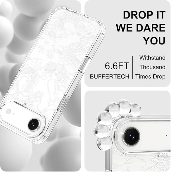 MOSNOVO for iPhone Air Case | Military Grade 6.6ft Drop Tested | Camera Control | Clear with White Dragon Design