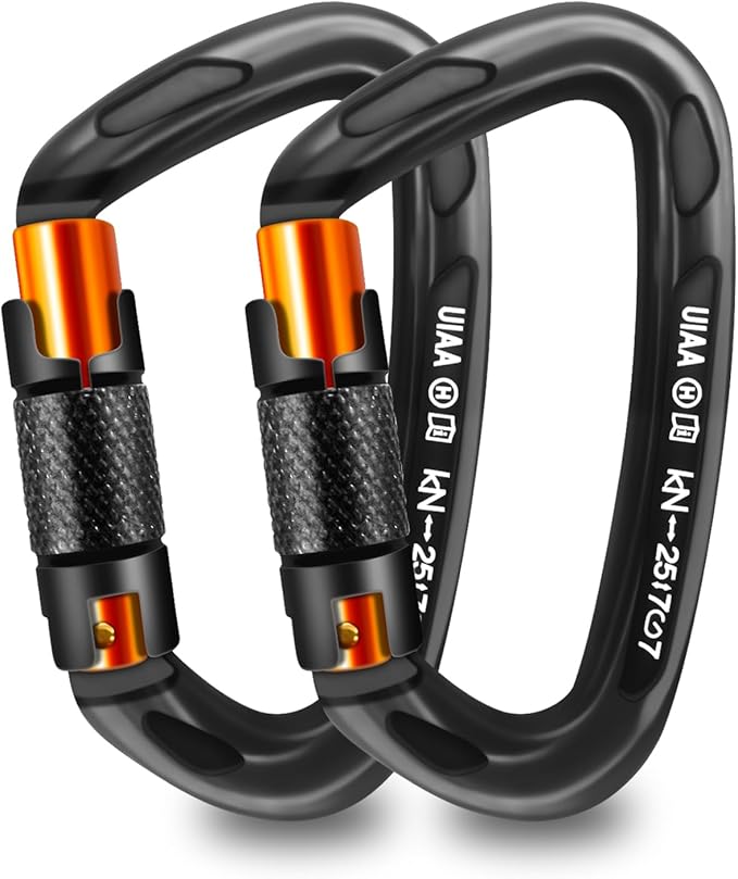 UIAA Certified Professional Heavy Duty Large Locking Carabiner Clips Climbing Carabiner 25kN Auto Locking Carabiner for Rock/Ice Climbing Rappelling Rescue Swing etc, D Shaped