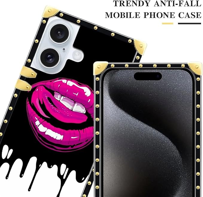 Compatible with iPhone 16 Case, Black White Red Slap Sexy Luxury Golden Decoration for Girl Women Soft TPU Shockproof Protective Hard PC Back for iPhone 16