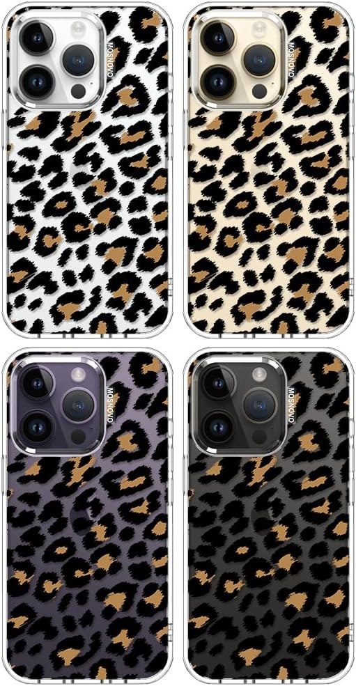 MOSNOVO Case for iPhone 14 Pro, [Buffertech 6.6ft Military-Grade Drop Protection] [Anti Peel Off Tech] Clear TPU Bumper Phone Case Cover Design - Leopard Print