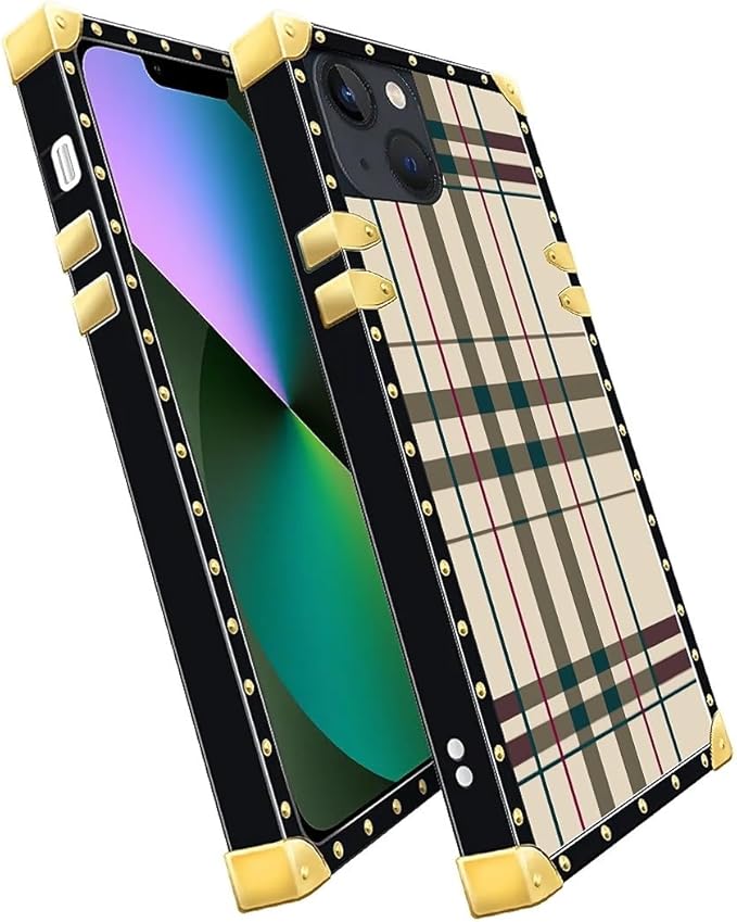 Compatible with iPhone 13 Case, Black Red Beige Stripes Luxury Golden Decoration for Girl Women Soft TPU Shockproof Protective Hard PC Back for iPhone 13