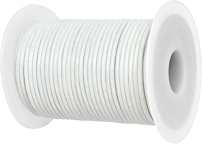 GENIQUE Real/Genuine Round Leather String Cord for Necklace, Bracelets, Jewellery, Braiding (1.5mm, White)