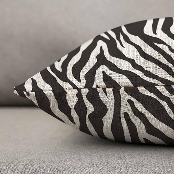 TKS MITLAN Zebra Print Pillow Covers 12 x 20 Inch Black White Leopard Line Stripes Wild Animal Skin Decorative Throw Pillow Covers Linen Cushion Case for Sofa Couch