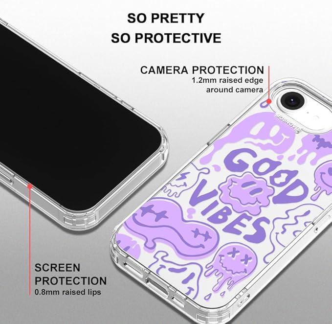 MOSNOVO for iPhone 17e Case/iPhone 16e Case, Shockproof Military-Grade Protection 6.6ft Drop Tested, Clear Phone Case for iPhone 16e / iPhone 17e, Good Vibes Design