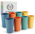 Homienly Reusable Plastic Cups - Wheat Straw Unbreakable Drinking Glasses & Water Glasses | Multi-Color Stackable Plastic Cups, Dishwasher Safe | Glassware & Cup Sets for Kitchen (20 oz 8-Pack)
