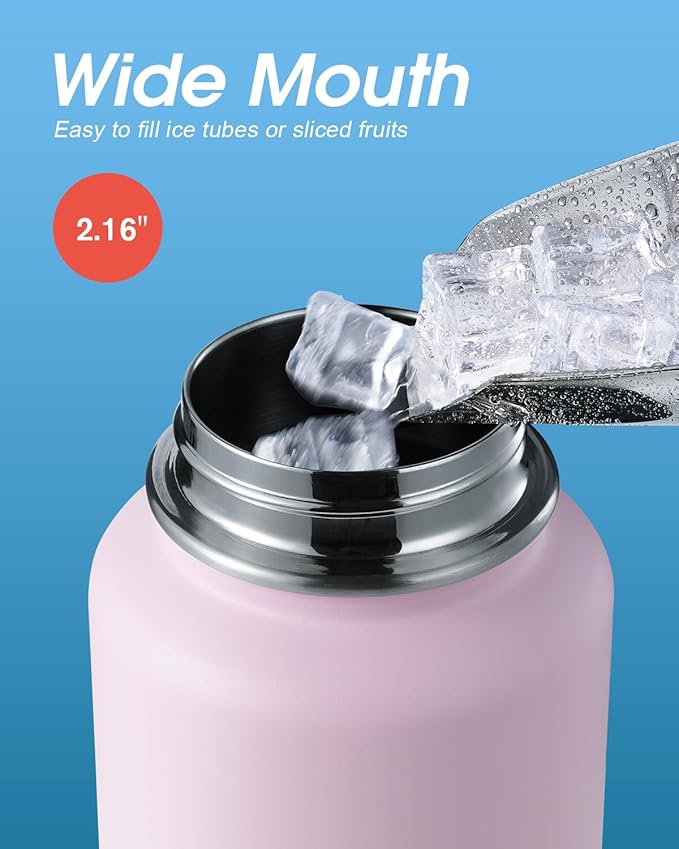 Coolflask Water Bottle 40 oz Insulated with Straw, Stainless Steel Metal 3 Lids Water Flask for Sports or Office, Keep Cold 48H Hot 24H, Pink