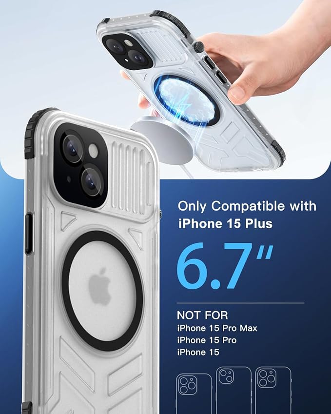 for iPhone 15 Plus Waterproof Case with Magsafe, Built-in [Camera & Screen Protector] [Lanyard], IP68 Water Proof Full Body Dustproof Heavy Duty Frosted Protective Phone Cover, 6.7" Black