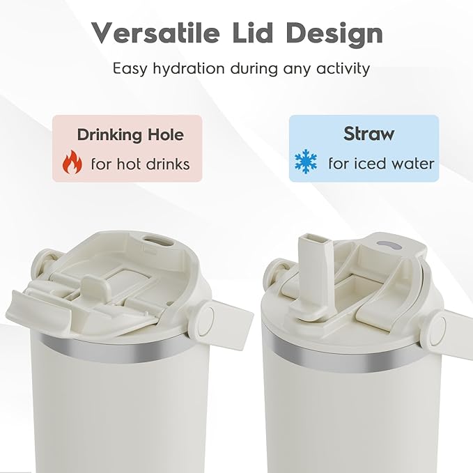 Navigate 30 oz Tumbler with Handle and Straw Lid,Twist On Lid and Flip Up Straw, Double Insulated Tumblers with Flip Straw and Top Handle, Insulated Water Bottle, White