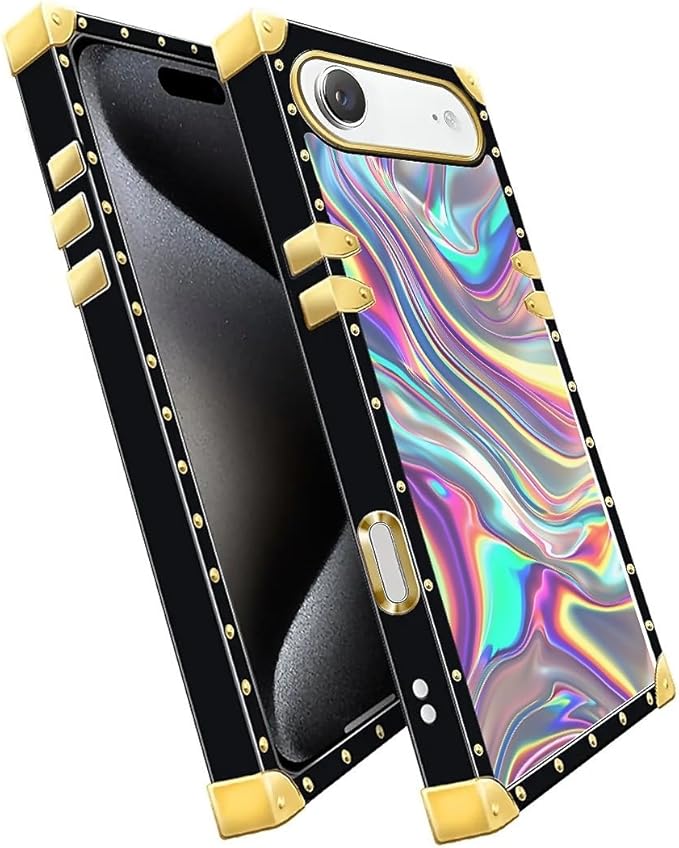 for iPhone 17 Air Case Luxury Golden Decoration for Girl Women Soft TPU Shockproof Protective Hard PC Back for iPhone 17 Air Crazy Pattern Holographic Abstract Iridescent Textures
