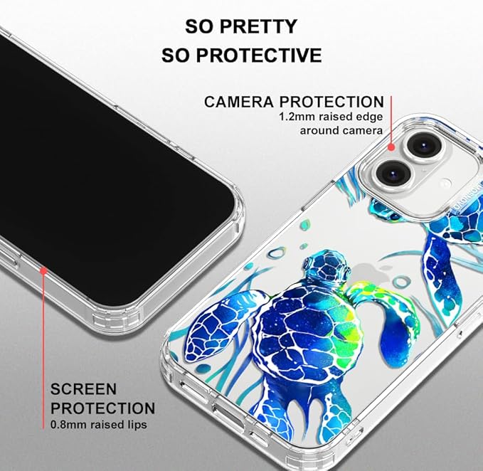 MOSNOVO Case for iPhone 16 Plus, [Buffertech 6.6ft Military-Grade Drop Protection] [Anti Peel Off Tech] Clear TPU Bumper Phone Case Cover Design - Sea Turtles