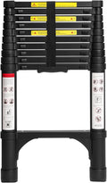 BOCOM 10.5 FT Aluminum Telescoping Ladder, Lightweight Multi-Purpose Collapsible Extension with 2 Triangle Stabilizers, Heavy Duty 330 lbs Max Capacity, Ideal for Home, RV, and Outdoor Work Black