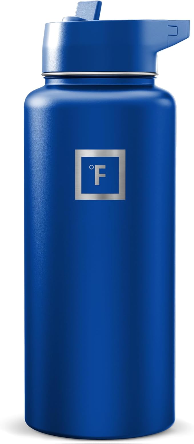 IRON °FLASK Camping & Hiking Hydration Flask with Straw, Wide Mouth Insulated Stainless Steel Sports Water Bottle - Twilight Blue 32 oz - Straw (1 Lid)