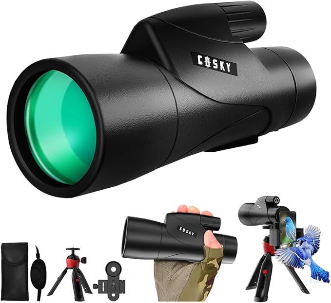 Gosky Monoculars Telescope, 15x55 HD Monocular for Adult with BAK4 Prism & FMC Lens, Lightweight Monocular with Smartphone Adapter Suitable for Bird Watching Hunting (Black)