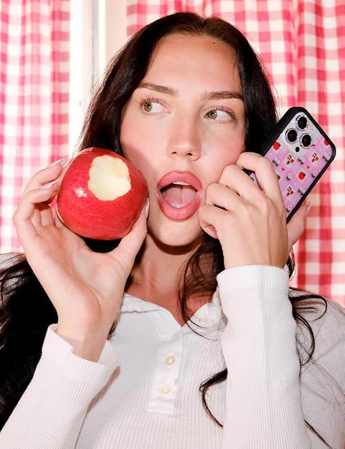 Wildflower Cases - Compatible with iPhone 13 Pro | Protective Black Bumper, 6.5ft Drop Test Certified Women Owned Small Business | Cherry Pink Fruit Floral Cute Trendy | Apple A Day