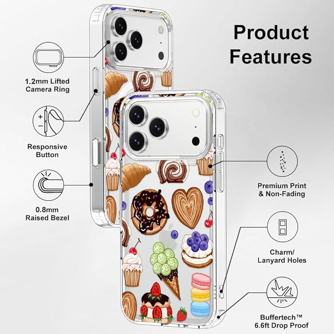 MOSNOVO for iPhone 17 Pro Max Case, Shockproof Military-Grade Protection 6.6ft Drop Tested, Camera Control, Clear Phone Case for iPhone 17 Pro Max, Sweet Treats Design