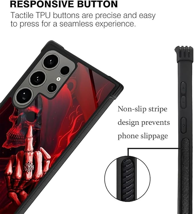 for Samsung Galaxy S24 Ultra Case, Gestures Funny Skull Pattern Graphic Design Girl Boy Soft Silicone Hard Acrylic Shock Protection for Samsung Galaxy S24 Ultra