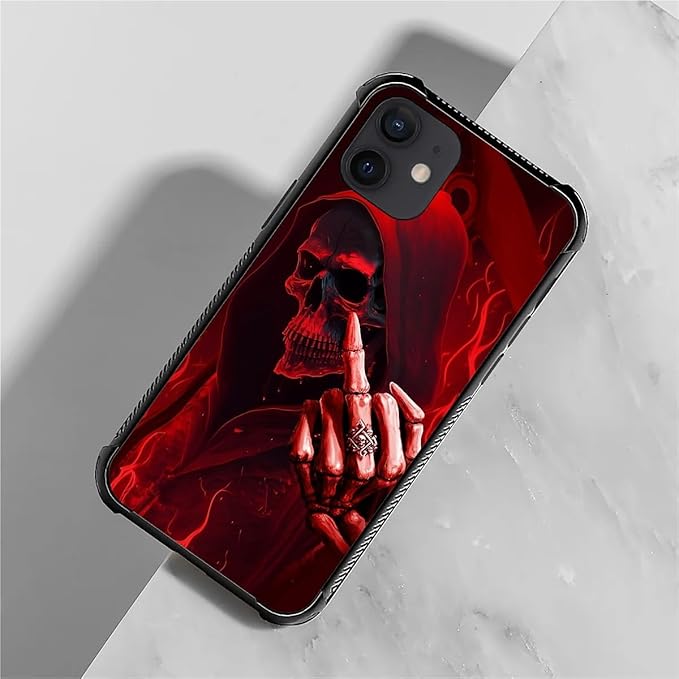 for iPhone 12 Mini Case, Gestures Funny Skull Pattern Graphic Design Girl Boy Soft Silicone Hard Acrylic Shock Protection for iPhone 12 Mini