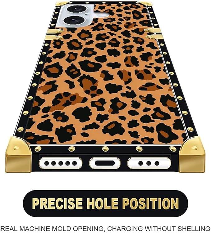 Compatible with iPhone 16 Case, Brown Leopard Texture Luxury Golden Decoration for Girl Women Soft TPU Shockproof Protective Hard PC Back