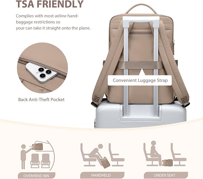 Laptop Backpack for Women, Work Business Traval Computer Backpacks with Laptop Compartment Waterproof Casual Daypack for Travel College,16Inch,Champagne Brown