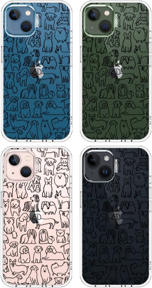 MOSNOVO for iPhone 13/14 Case | Military Grade 6.6ft Drop Tested | Clear with Doodle Dog Design