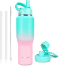 ABOTOCUP 32oz Insulated Water Bottle, Fit in Any Car Cup Holder, Water Bottle with Straw Lids, Stainless Steel Insulated Water Flask Double Wall Leak-proof BPA Free to Keep Cold&Hot