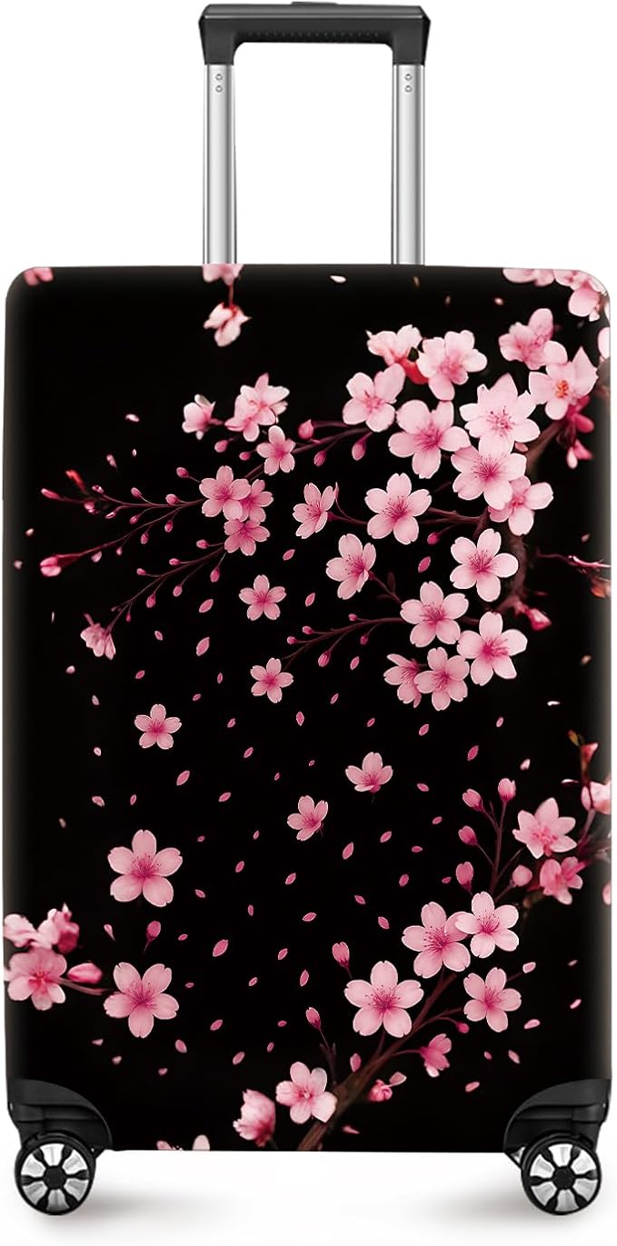 ANNA QUEEN Cherry Blossom Luggage Cover, Elegant Pink Sakura Design Suitcase Protector, Stretchable Washable Travel Sleeve for 20-22 Inch Luggage