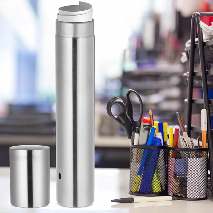DOITOOL Stainless Steel Cylinder Box 11.8 Inch Document Storage Tube for Birth Certificates Diplomas Waterproof Metal Holder for Office and Home Organization