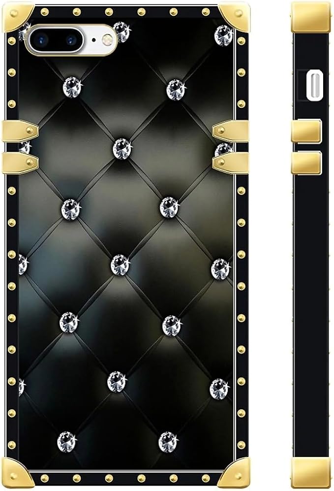 Compatible with iPhone 8 7 SE Case, Shiny Black Sofa Crystal Luxury Golden Decoration for Girl Women Soft TPU Shockproof Protective Hard PC Back for iPhone 8 7 SE