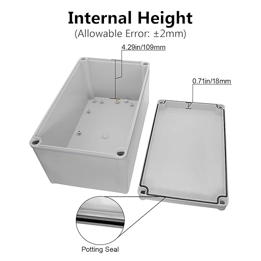 LeMotech IP67 Waterproof Junction Box ABS Plastic Project Box Dustproof Electrical Box Outdoor Enclosure for Electronics DIY Case Gray 9.8X 5.9X 5.1 inch(250mmx 150mmx 130mm)