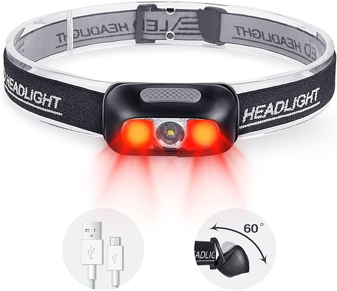 Rechargeable Headlamp, 500 Lumen Ultra Bright Head Lamp 5 Lighting Modes with Red Light,IPX4 Waterproof Adjustable Strap Headlamp Flashlight for Adult Emergency, Running, Camping, Cycling