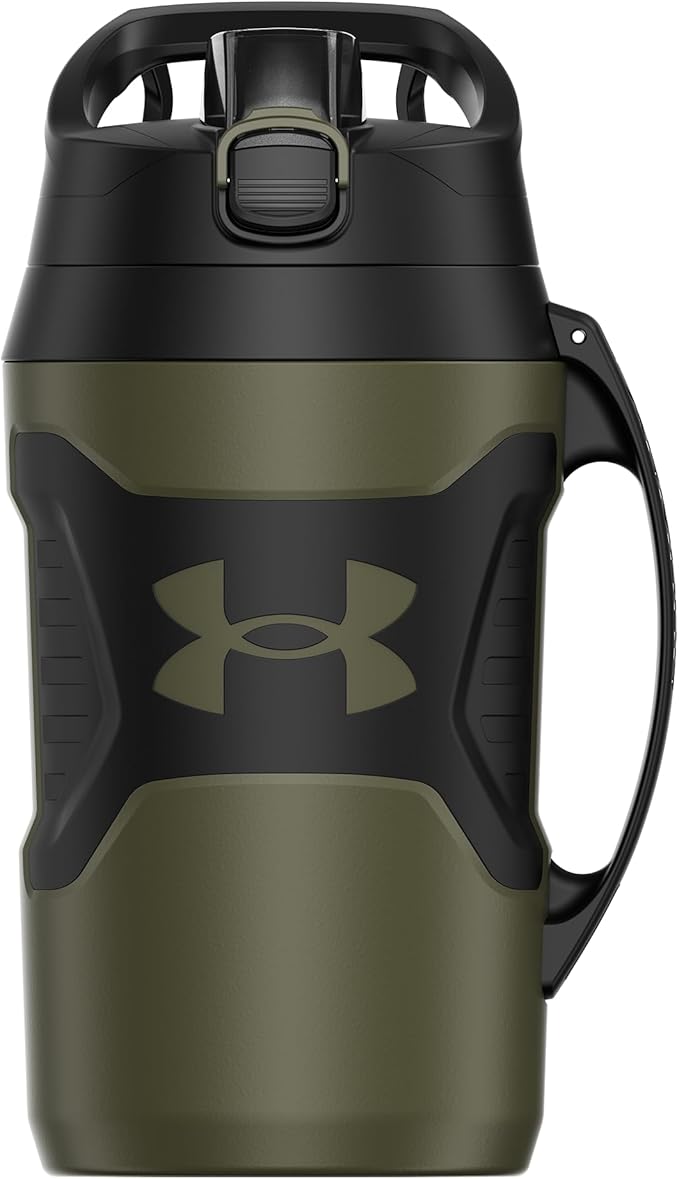 Under Armour Half Gallon Water Bottle Insulated, 64oz Insulated Water Bottle with Handle, Fence Hook, Leak Resistant, for Baseball, Football & More - Marine OD Green