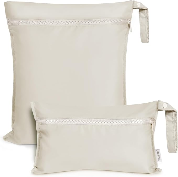 haakaa Water Resistant Wet Bags for Baby Wet Dry Bags for Cloth Diaper, Reusable Wet Bags for Baby Items, Swimsuit & Travel, 2pcs, Beige