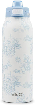 Ello Pop & Fill 32oz Stainless Steel Water Bottle with QuickFill Technology, Double Walled and Vacuum Insulated Metal, Leak Proof Locking Lid, Straw and Chug, Reusable, BPA Free, Porcelain Rose