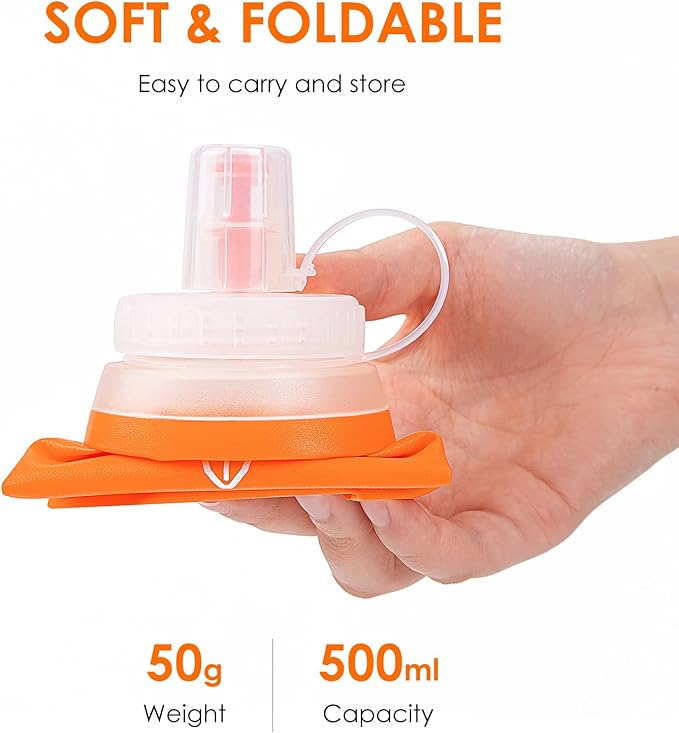 UTOBEST Soft Flask Collapsible Running Water Bottle, Flexible TPU Folding Bottles for Hydration Pack for Hiking Cycling (Orange-500ml*2)