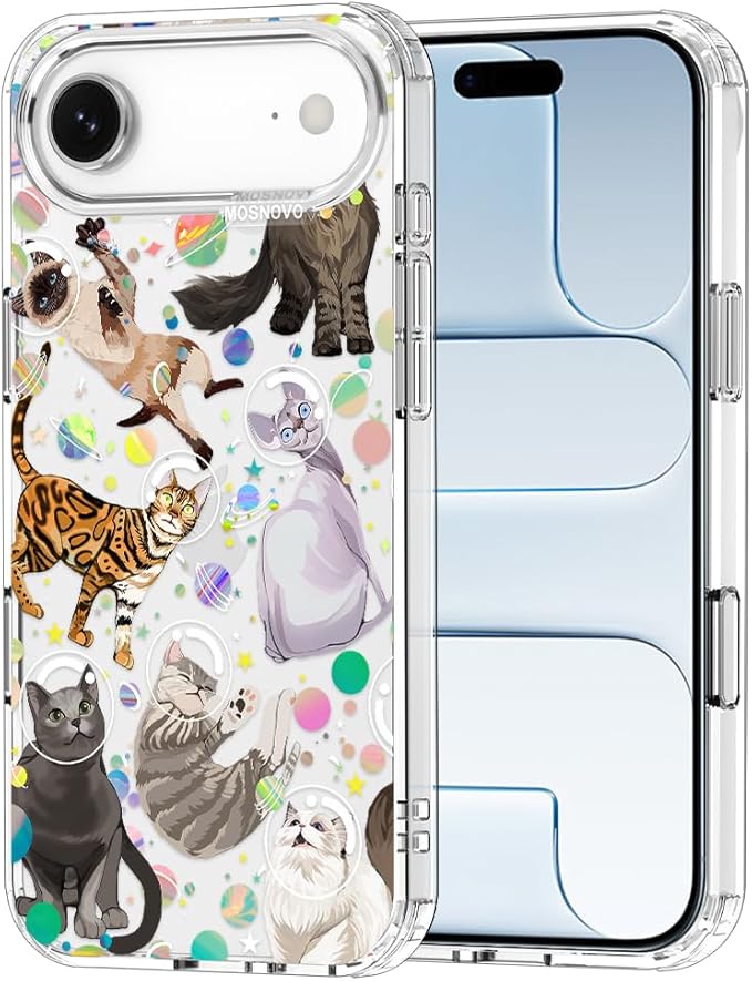 MOSNOVO for iPhone Air Case | Military Grade 6.6ft Drop Tested | Camera Control | Clear with Space Cat Design