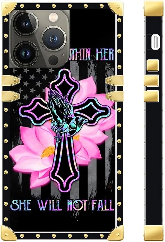 Compatible with iPhone 13 Pro Max Case, Praying Cross Hands Luxury Golden Decoration for Girl Women Soft TPU Shockproof Protective Hard PC Back for iPhone 13 Pro Max