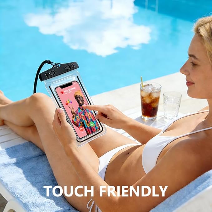 Waterproof Phone Pouch 2 Pack, IPX8 Universal Phone Dry Bag Case Floating Swimsuit Protector for Beach, Travel Essentials, Black+Black
