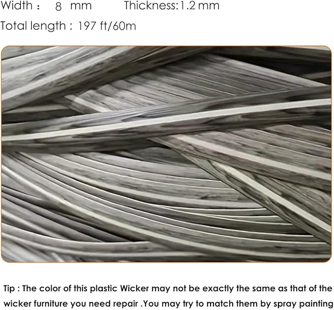 Gradient Grey Rattan Weaving Material for Wicker Furniture Repair High Strength Wicker Fix Kit Flat PE Woven Knit for Chair Table Storage Baskets Makeover and Crafting