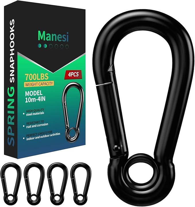Spring Snap Hooks, Black Carabiner Clip, Heavy Duty Rope Connector, Quick Link Carabiners Spring Snap Hooks for Indoor & Outdoor, Camping, Fishing