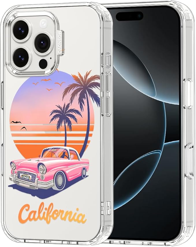 MOSNOVO for iPhone 16 Pro Max Case, Shockproof Military-Grade Protection 6.6ft Drop Tested, Clear Phone Case for iPhone 16 Pro Max, Cali Cruise Design